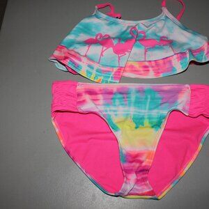 Multi Color Flamingo 2 Pcs Justice Bikini Swimsuit Size 14
